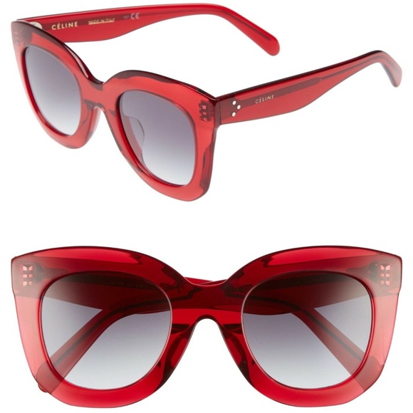 CELINE Marta Butterfly S005 Acetate Sunglasses in Transparent Red CL40005F NWOT - Picture 1 of 2